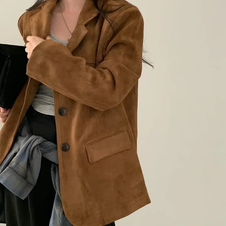 한국 chic 가을 새로운 레트로 품격 더블 주머니 아름다움 라드. 색상 시스템 루즈핏 다용도 긴팔 블레이저 상세 이미지 32