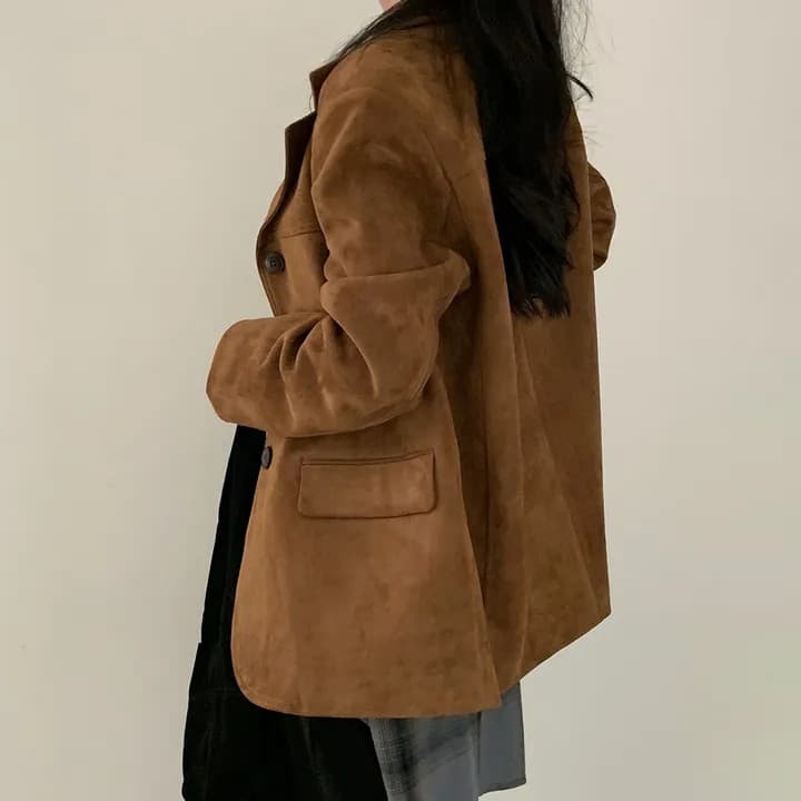한국 chic 가을 새로운 레트로 품격 더블 주머니 아름다움 라드. 색상 시스템 루즈핏 다용도 긴팔 블레이저 상세 이미지 35