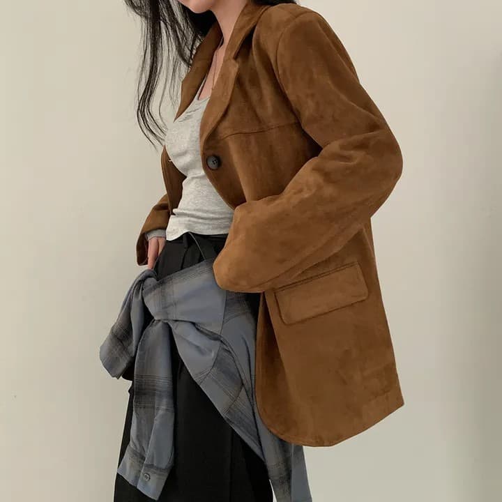 한국 chic 가을 새로운 레트로 품격 더블 주머니 아름다움 라드. 색상 시스템 루즈핏 다용도 긴팔 블레이저 상세 이미지 36