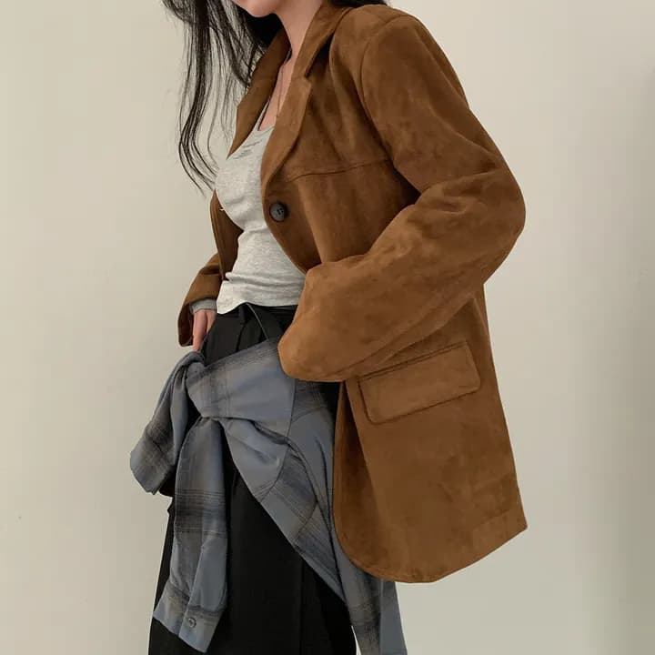 한국 chic 가을 새로운 레트로 품격 더블 주머니 아름다움 라드. 색상 시스템 루즈핏 다용도 긴팔 블레이저 상세 이미지 37