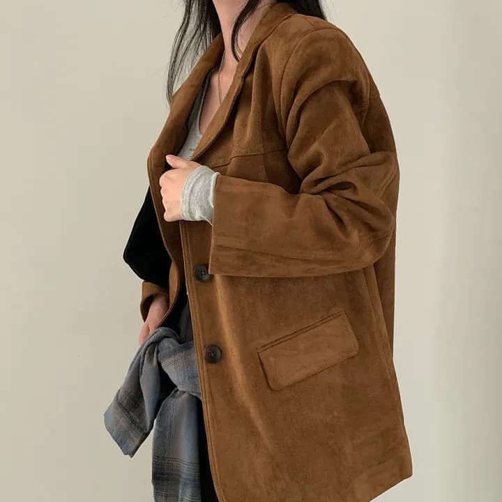 한국 chic 가을 새로운 레트로 품격 더블 주머니 아름다움 라드. 색상 시스템 루즈핏 다용도 긴팔 블레이저 상세 이미지 39