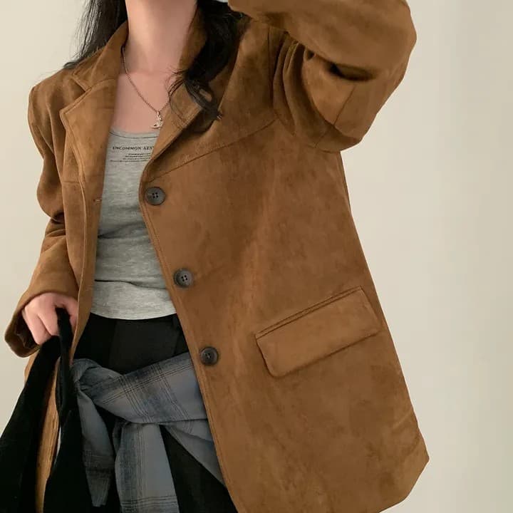한국 chic 가을 새로운 레트로 품격 더블 주머니 아름다움 라드. 색상 시스템 루즈핏 다용도 긴팔 블레이저 상세 이미지 40