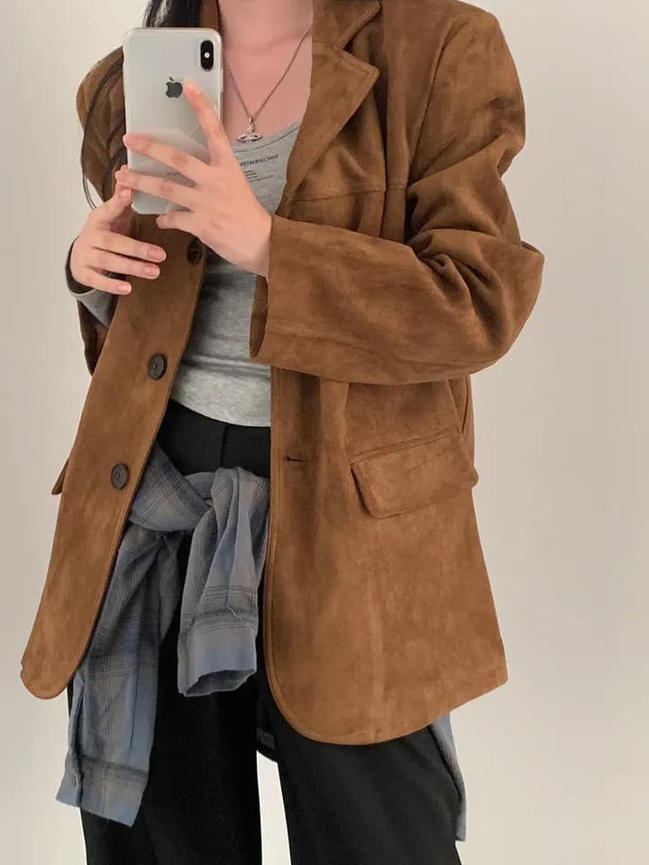 한국 chic 가을 새로운 레트로 품격 더블 주머니 아름다움 라드. 색상 시스템 루즈핏 다용도 긴팔 블레이저 상세 이미지 42