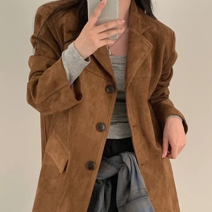 한국 chic 가을 새로운 레트로 품격 더블 주머니 아름다움 라드. 색상 시스템 루즈핏 다용도 긴팔 블레이저 상세 이미지 44