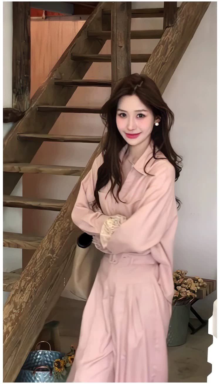 2026 년 봄 여름 새로운 작은 대중 캐주얼 레이스 조각 자외선 차단 셔츠 스트레이트 슬림해 보이는 와이드 레그 팬츠 두 조각 여성 세트 상세 이미지 13
