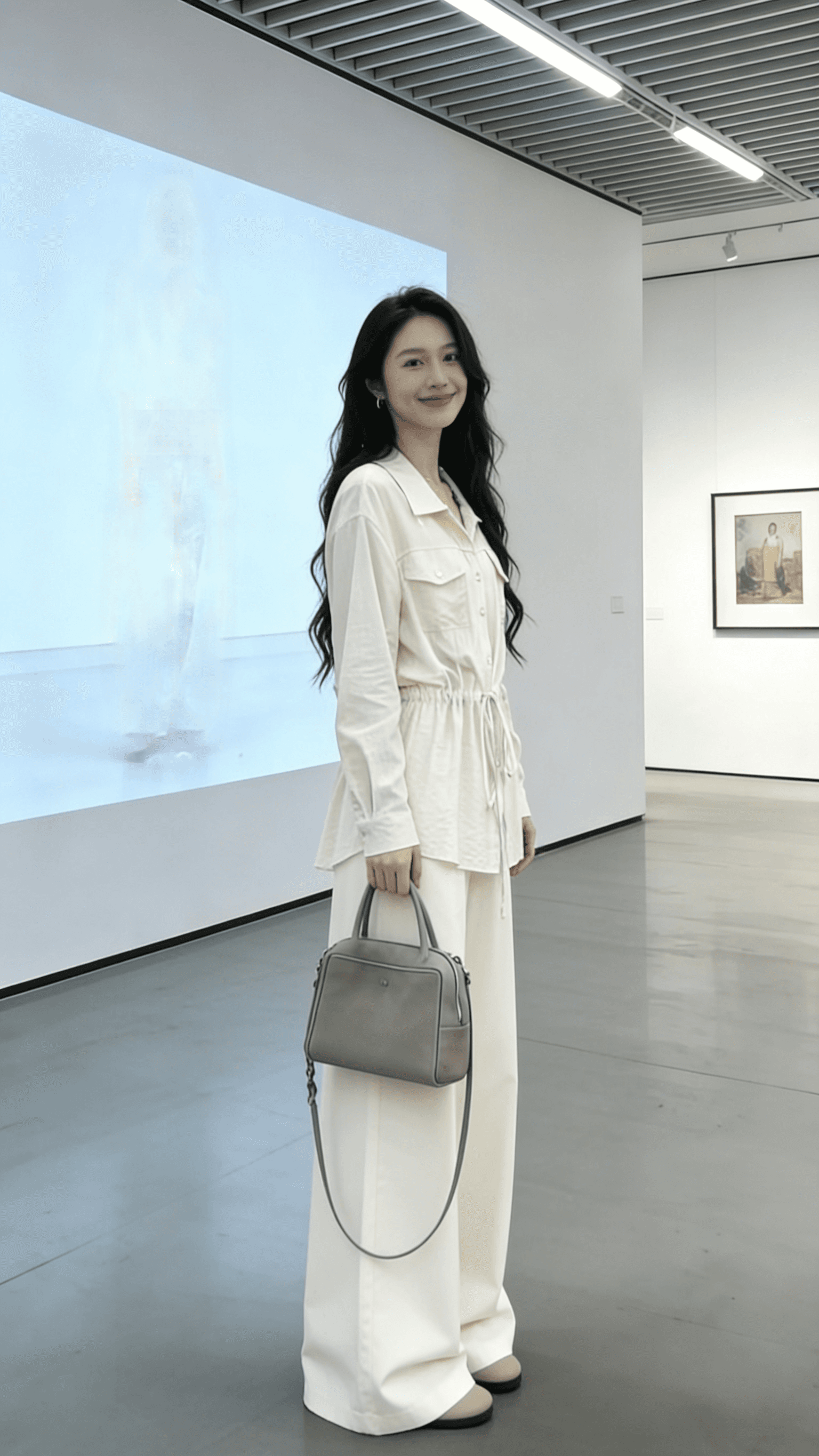 2026 년 봄 여름 새로운 캐주얼 느긋한 바람 긴팔 레이스업 허리 수축 여성 셔츠 와이드 레그 팬츠 투피스 세트 세트 상세 이미지 6