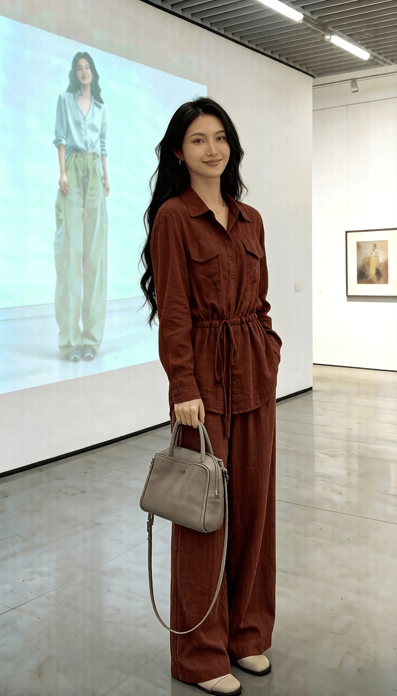 2026 년 봄 여름 새로운 캐주얼 느긋한 바람 긴팔 레이스업 허리 수축 여성 셔츠 와이드 레그 팬츠 투피스 세트 세트 상세 이미지 12
