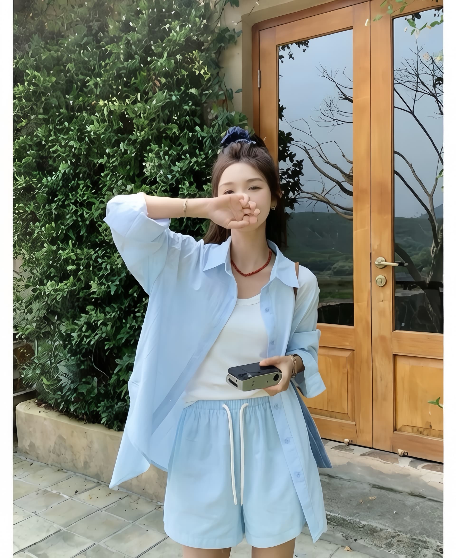 2026 새로운 봄 여름 출퇴근 여행 세트 가져 오기 핑크색 셔츠 반바지 세트 통기성 다시 상쾌 상세 이미지 1