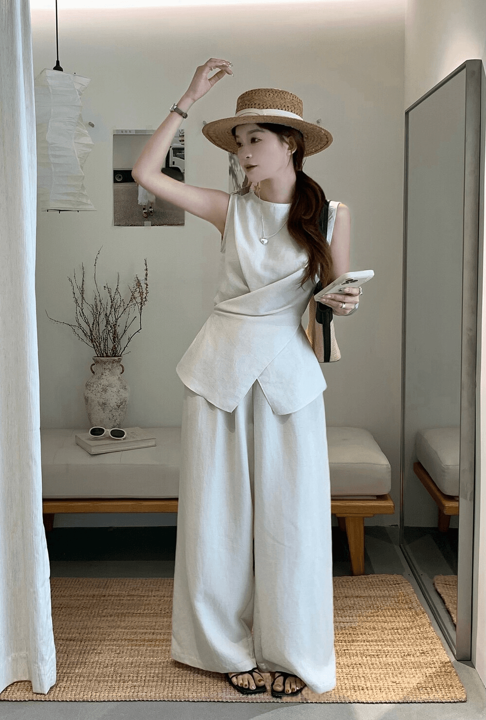 2026 봄 여름 새로운 켜기 새로운 오래된 돈 바람 디자인 센스 패션 스트랩 민소매 베스트 캐주얼 넓은 다리 있음 선적 상세 이미지 14