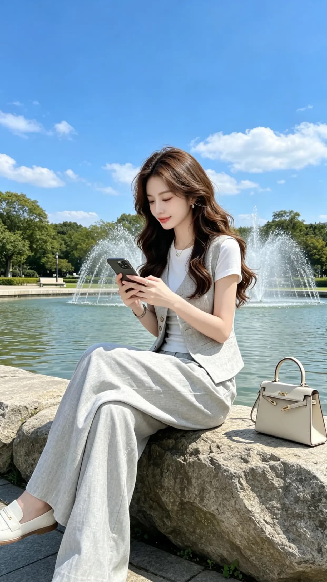 여름 켜기 새로운 숙련 된 다용도 2026 봄 여름 베스트 짧은 외투 맨위 중 하이웨이스트 캐주얼 스트레이트 넓은 다리 길이 바지 상세 이미지 3