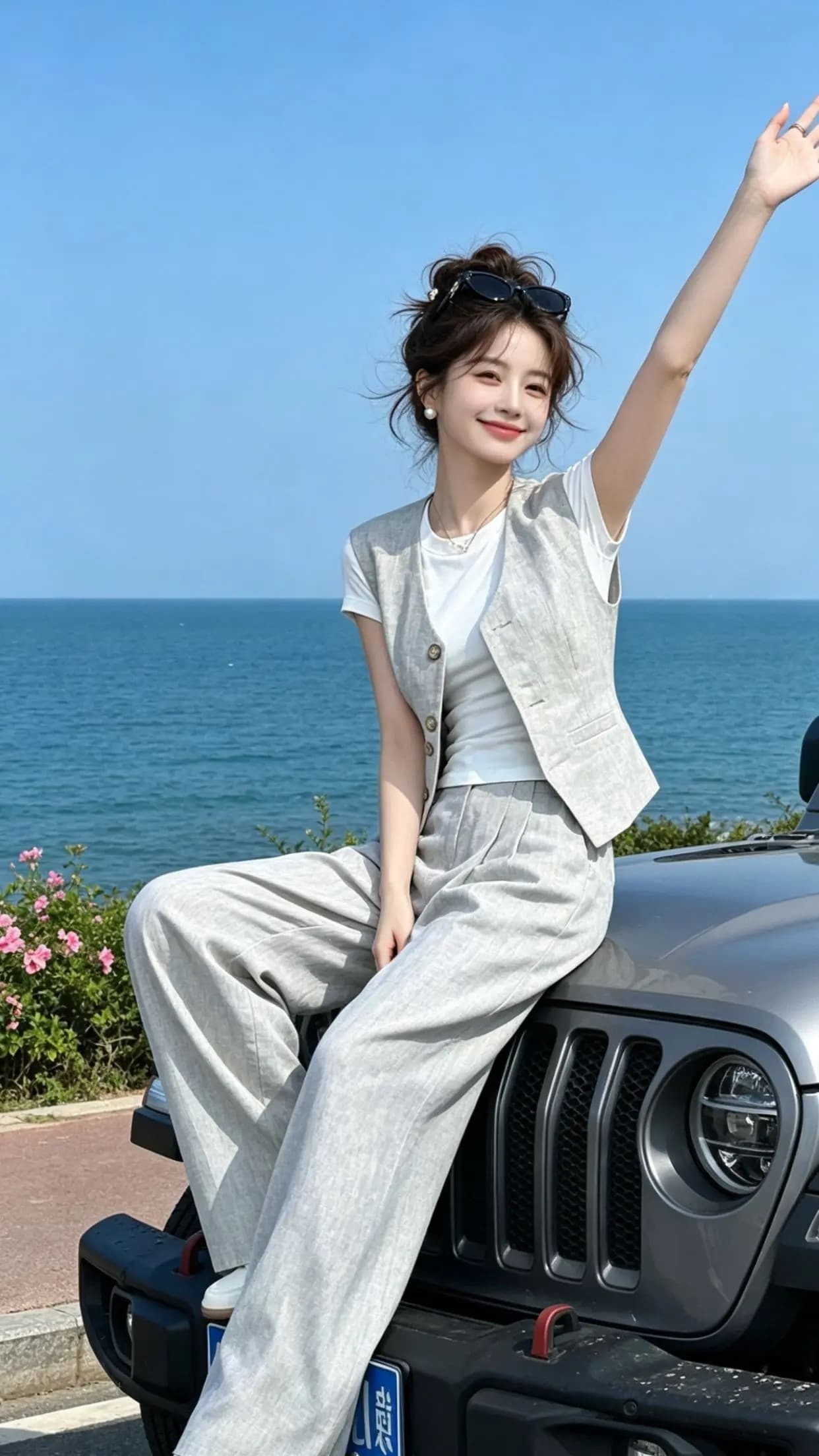 여름 켜기 새로운 숙련 된 다용도 2026 봄 여름 베스트 짧은 외투 맨위 중 하이웨이스트 캐주얼 스트레이트 넓은 다리 길이 바지 상세 이미지 5