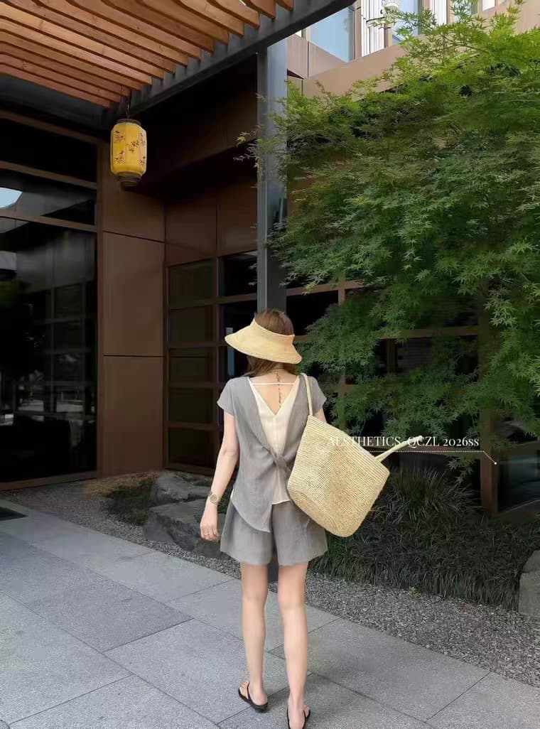 한국 스타일 반팔 거품 소매 망사 패치워크 셔츠 셔츠 반바지 투피스 슈트 배색 달콤함 작은 키 상세 이미지 7