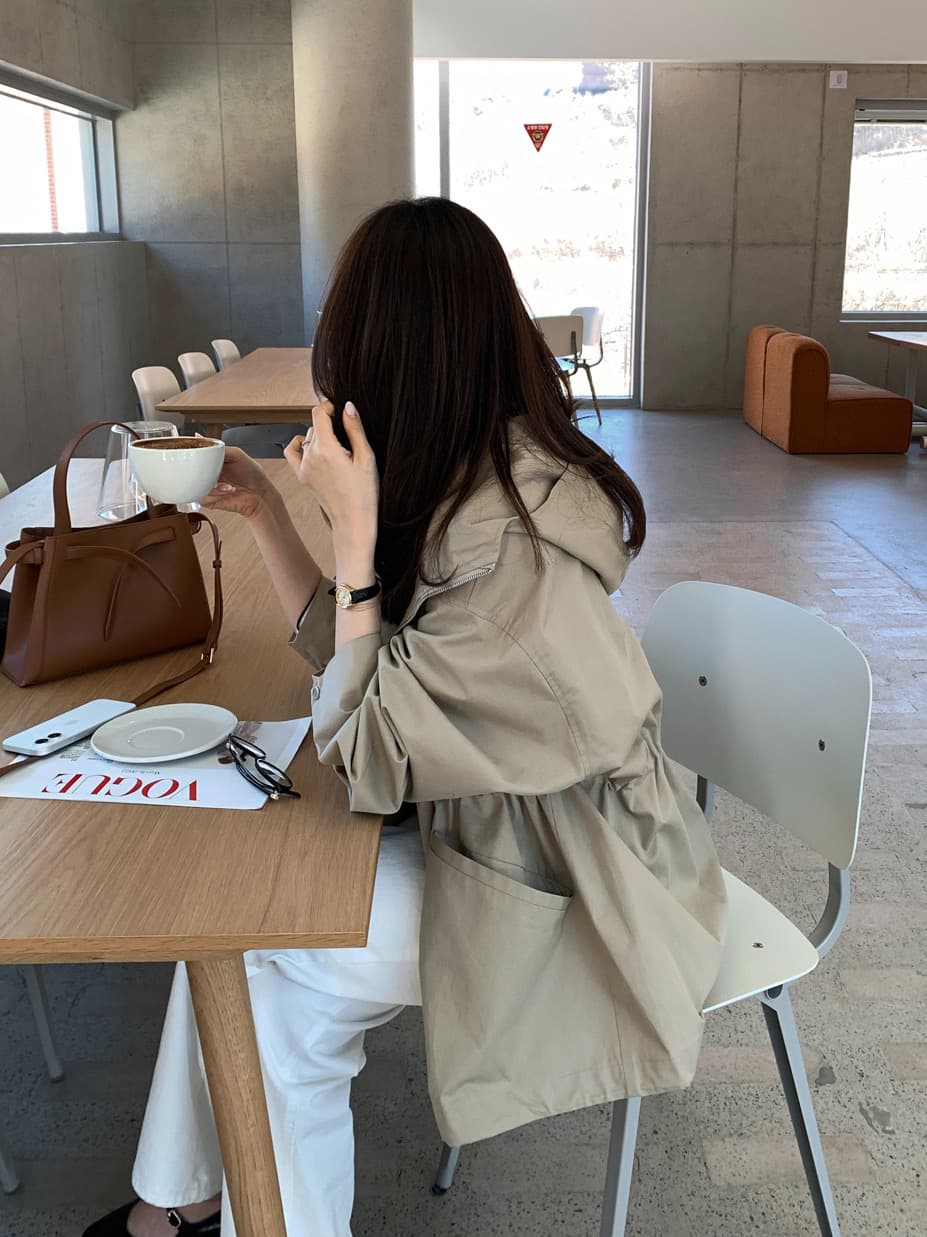 캐주얼 바람 후드 허리 수축 재킷 재킷 바람막이 여성 한국 chic 단색 캐주얼 빛 요리 한 패션