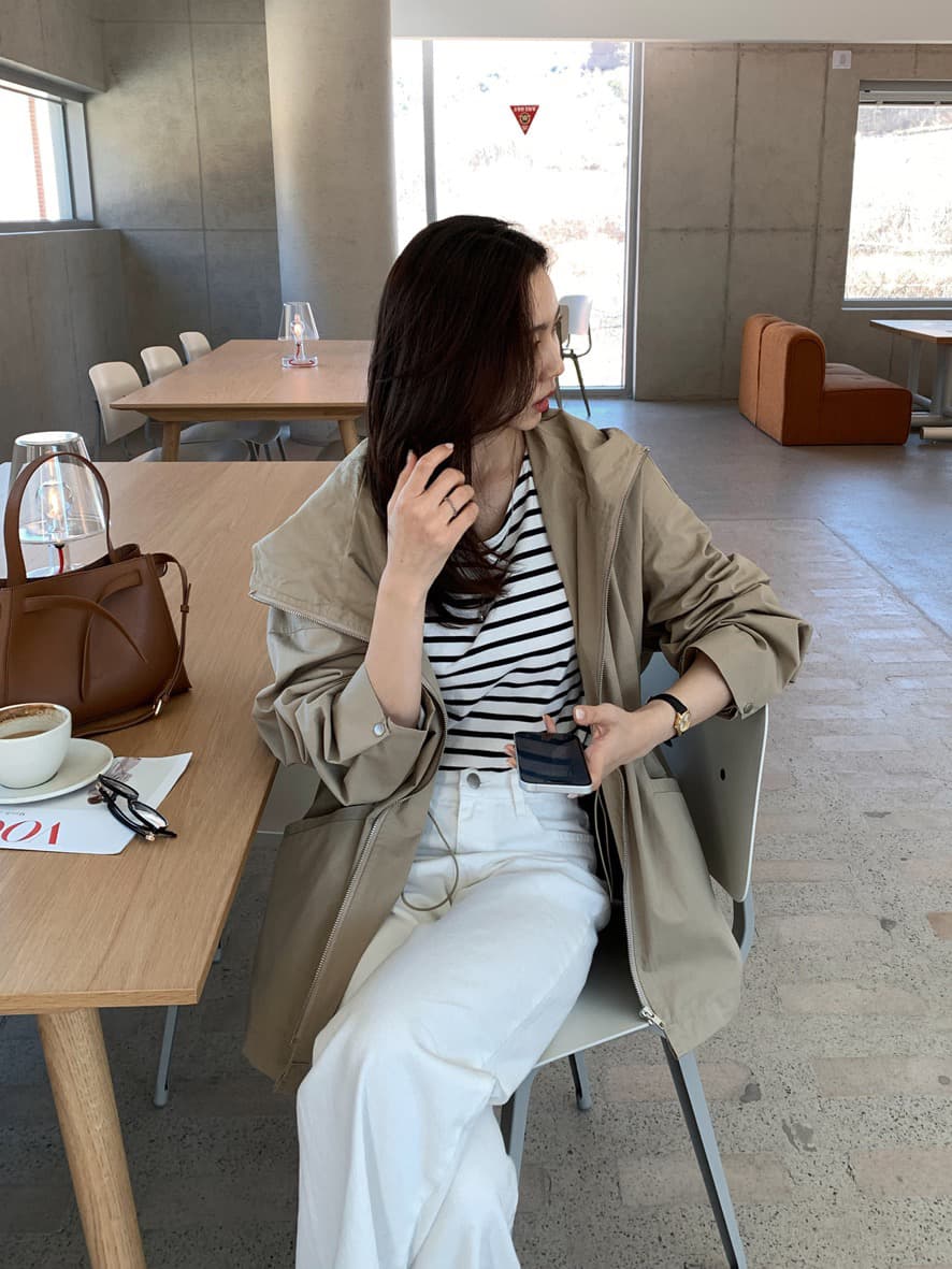 캐주얼 바람 후드 허리 수축 재킷 재킷 바람막이 여성 한국 chic 단색 캐주얼 빛 요리 한 패션 이미지 4
