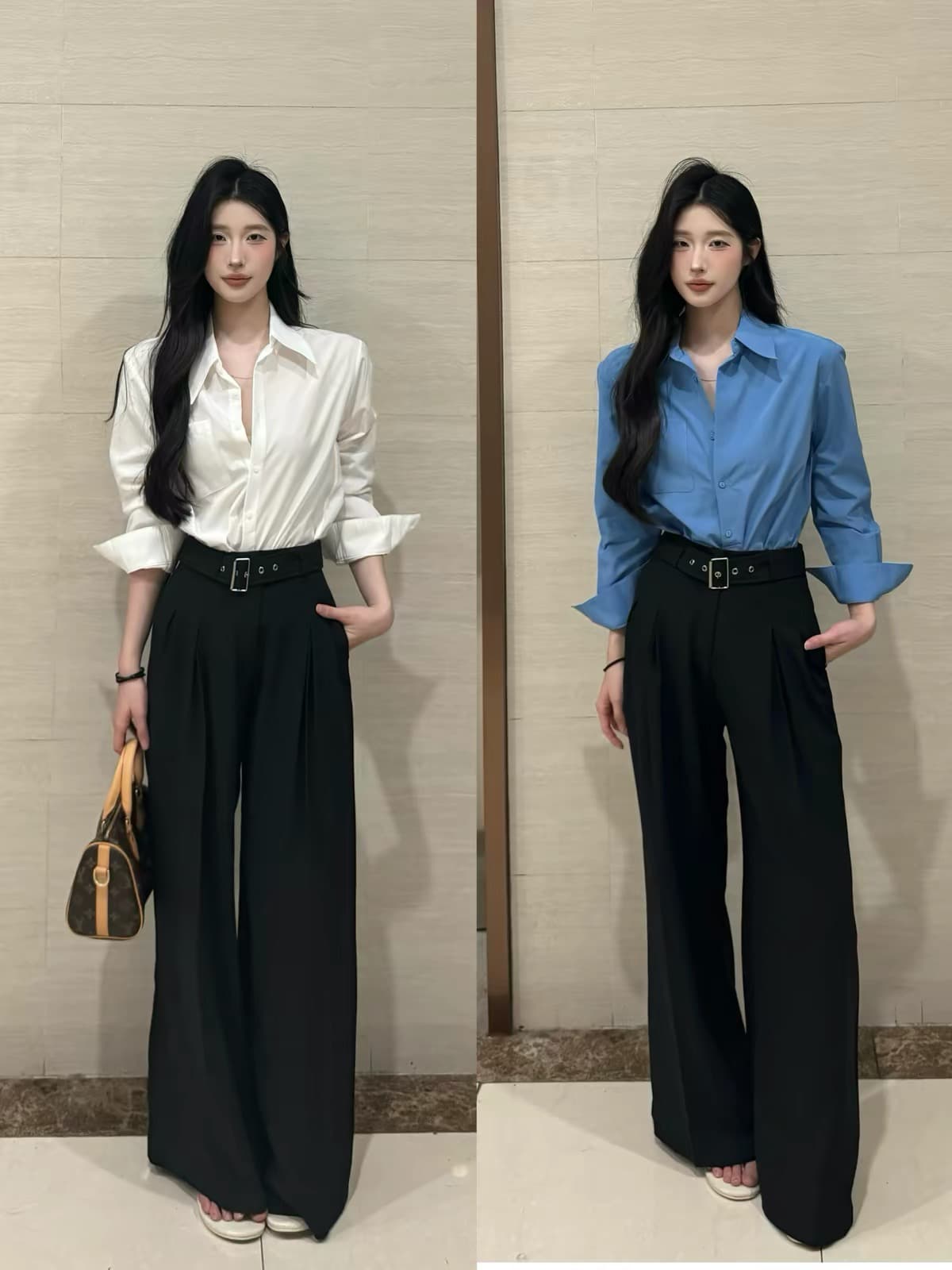 한 부서 미니멀리즘 출퇴근 착용 가져 가라. 블라우스 사계절 섹션 와이드 레그 팬츠 세트 이미지 2