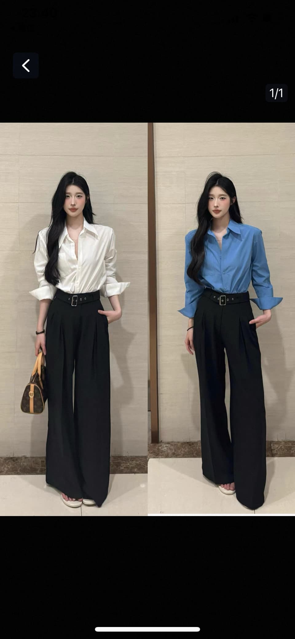 한 부서 미니멀리즘 출퇴근 착용 가져 가라. 블라우스 사계절 섹션 와이드 레그 팬츠 세트 상세 이미지 1