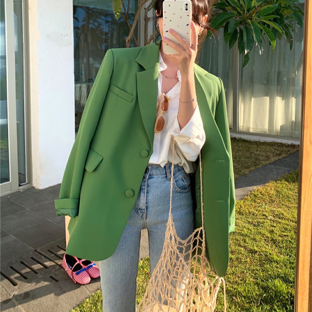 오스트리아 라이 브랜드 인출 chic 녹색 블레이저 작은 대중 디자인 센스 작은 키 얇은 스타일 고급 센스 튀김 이미지 2