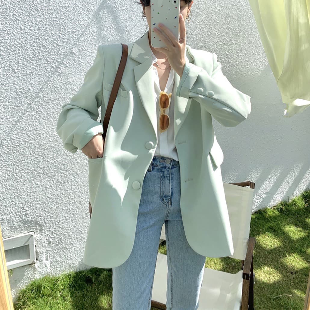 오스트리아 라이 브랜드 인출 chic 녹색 블레이저 작은 대중 디자인 센스 작은 키 얇은 스타일 고급 센스 튀김 이미지 4