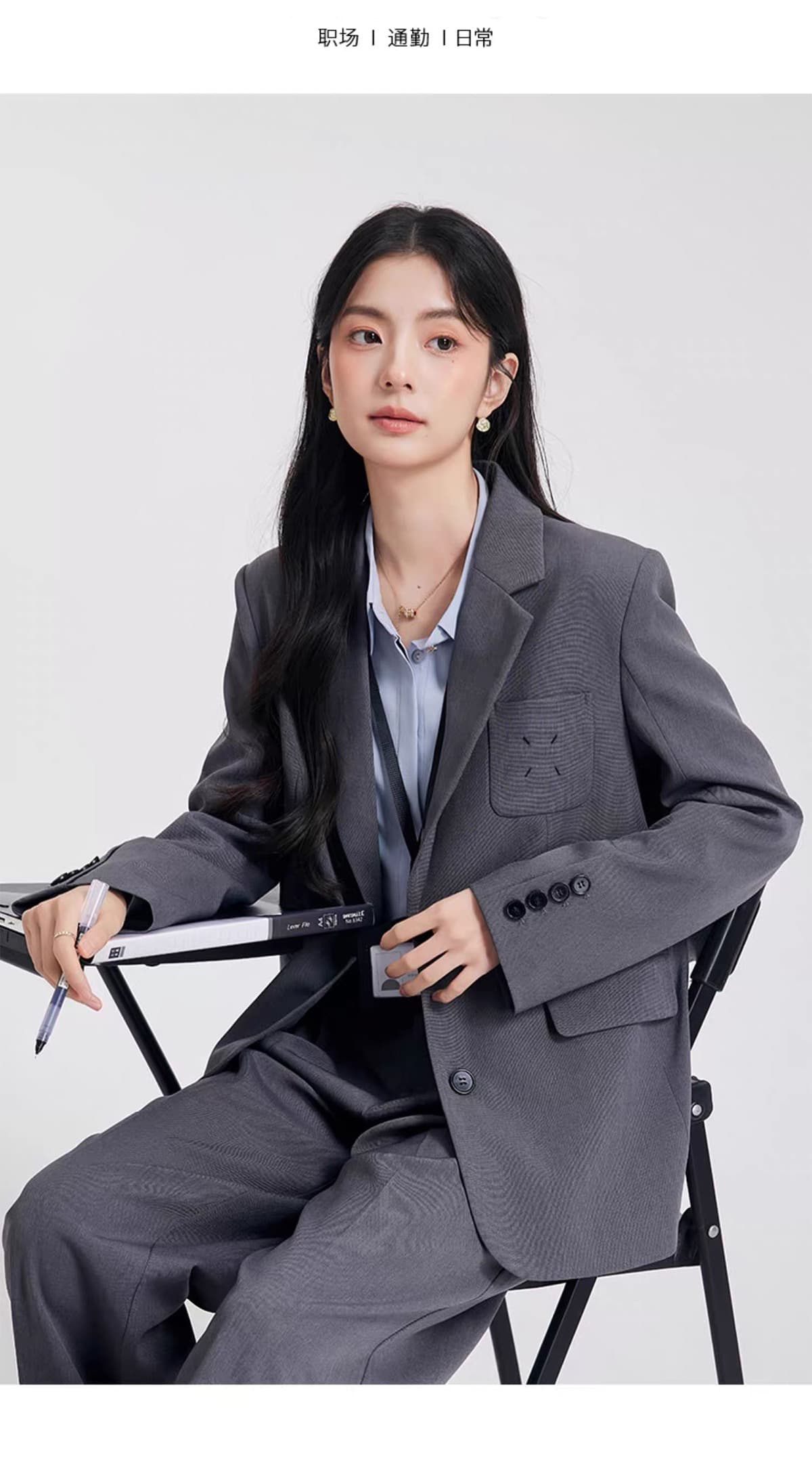2026 Da 좋은 시 회색 정장 세트 여성 레저 착용 가져 가라. 정장 재킷 빛 직장 여성 경력 면접 이미지 4