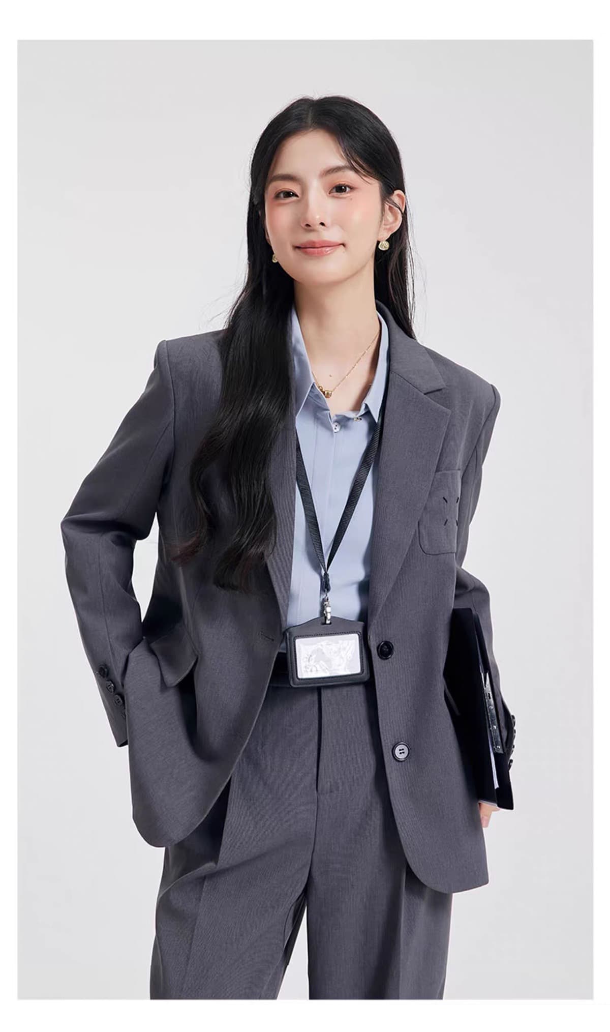2026 고급 센스 카키 색 정장 세트 여성 봄 가을 새로운 한 부서 직장 출퇴근 루즈핏 캐주얼 정장 외부 상세 이미지 6