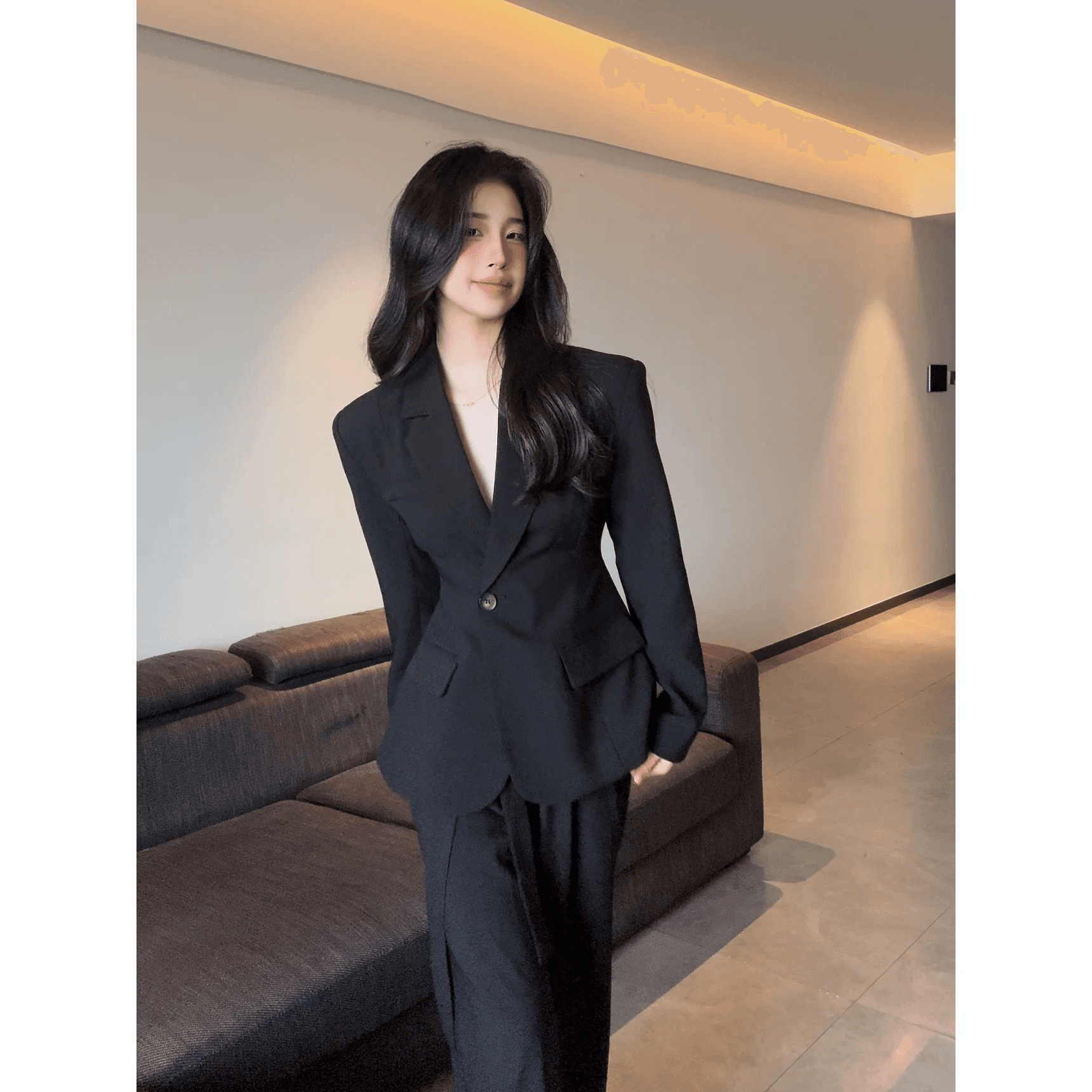 2026 고급 센스 정장 세트 여성 가을 새로운 품격 출퇴근 디자인 센스 허리 수축 정장 와이드 레그 팬츠 두 조각 이미지 6