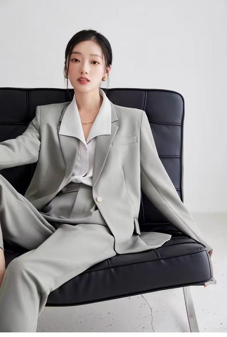 오른쪽 라임 고급 센스 녹색 정장 세트 여성 2026 새로운 작은 키 경력 긍정적 인 로드 중 캐주얼 정장 재킷 이미지 4