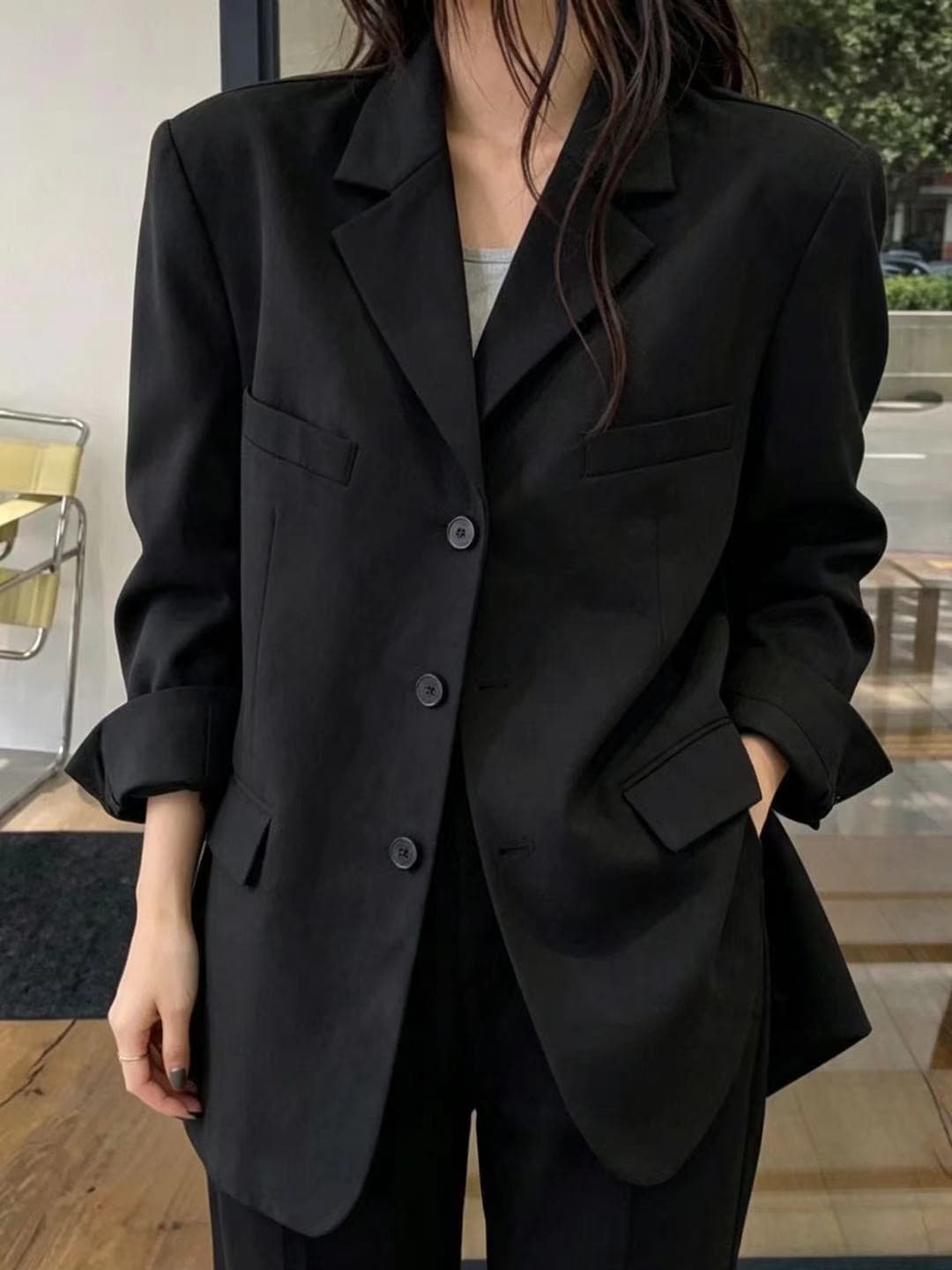 우아함 품격 한국 패션 캐주얼 루즈핏 긴팔 얇은 스타일 정장 재킷 재킷 미니멀리즘 한국 스타일 정장 이미지 2