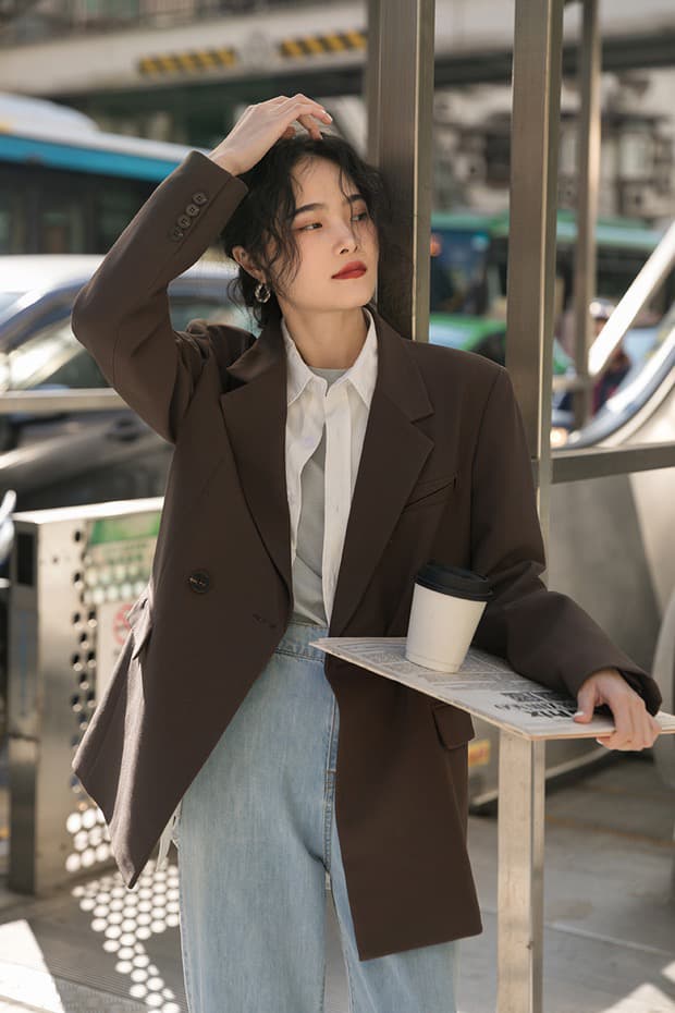 2026 한국 인터넷 유명인 박하 녹색 프로필 모양 정장 여성 코트 봄 가을 chic 루즈핏 고급 센스 출퇴근 캐주얼 상세 이미지 8