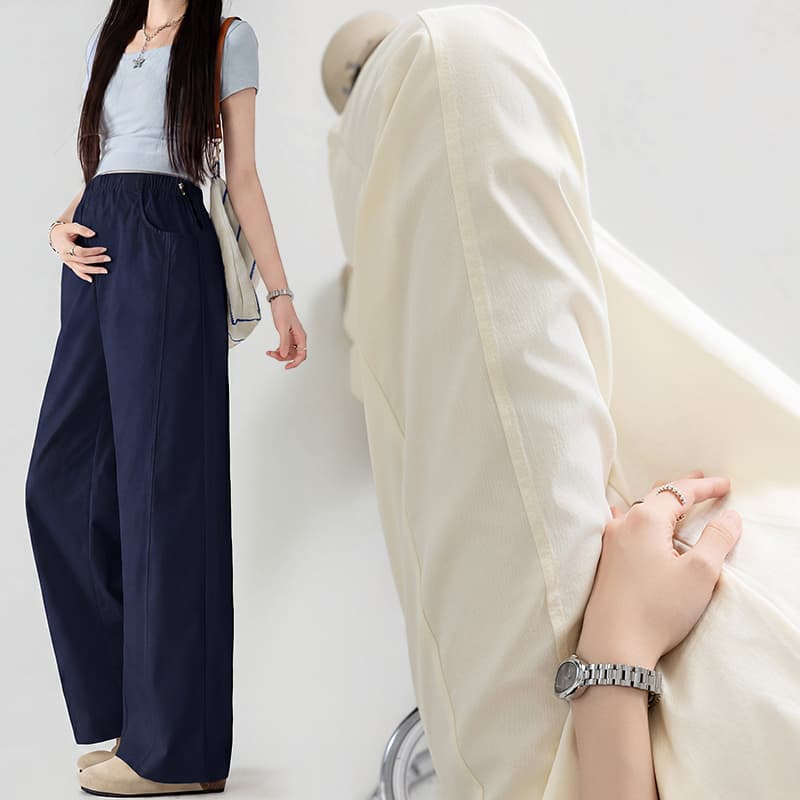 실사 임산부 여름 얇은 스타일 캐주얼 바지 외출용 와이드 레그 팬츠 스트레이트 팬츠 루즈핏 통기성 임산부 바지 이미지 2
