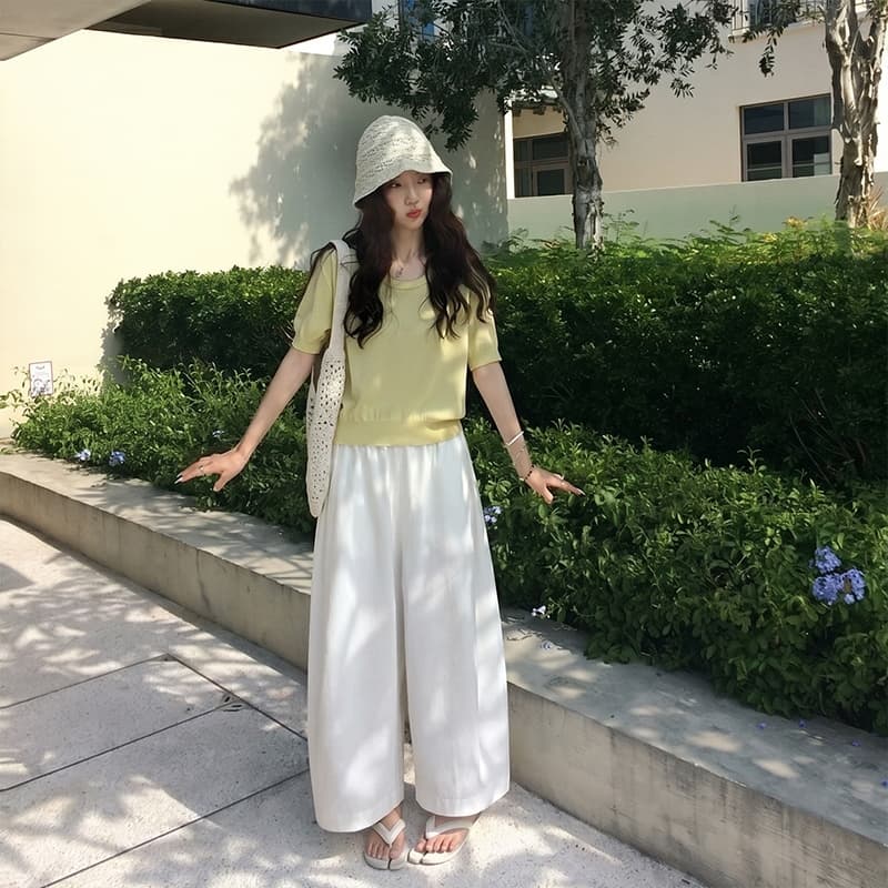 임산부 여름 얇은 스타일 캐주얼 바지 모통이 칼 바지 와이드 레그 팬츠 통기성 외출용 임산부 바지 9부 바지