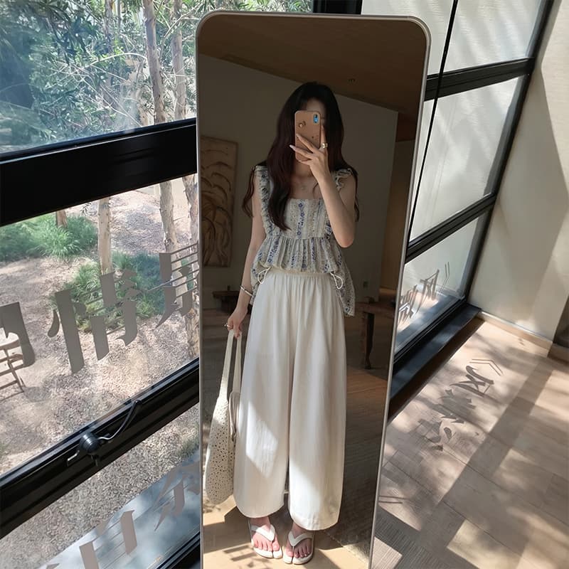 임산부 여름 얇은 스타일 캐주얼 바지 모통이 칼 바지 와이드 레그 팬츠 통기성 외출용 임산부 바지 9부 바지 이미지 3