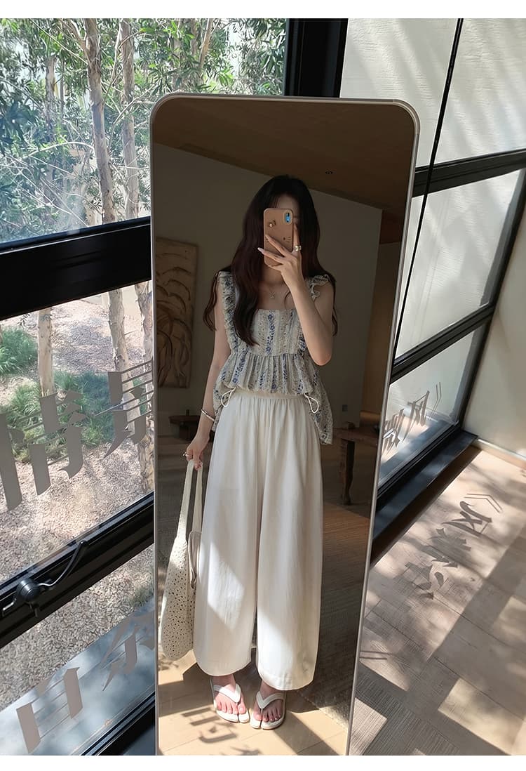 임산부 여름 얇은 스타일 캐주얼 바지 모통이 칼 바지 와이드 레그 팬츠 통기성 외출용 임산부 바지 9부 바지 상세 이미지 12