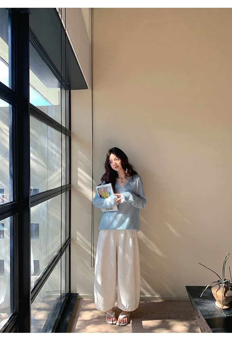 임산부 여름 얇은 스타일 캐주얼 바지 모통이 칼 바지 와이드 레그 팬츠 통기성 외출용 임산부 바지 9부 바지 상세 이미지 14