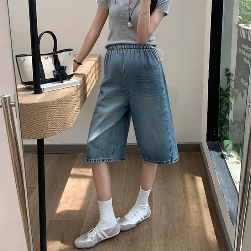 임산부 7 점 청바지 여름 펌프 로프 와이드 레그 팬츠 루즈핏 캐주얼 트렌디 엄마 캐주얼 바지 이미지 5