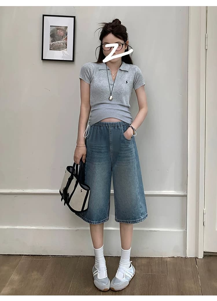 임산부 7 점 청바지 여름 펌프 로프 와이드 레그 팬츠 루즈핏 캐주얼 트렌디 엄마 캐주얼 바지 상세 이미지 7