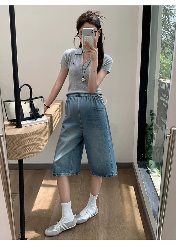 임산부 7 점 청바지 여름 펌프 로프 와이드 레그 팬츠 루즈핏 캐주얼 트렌디 엄마 캐주얼 바지 상세 이미지 9