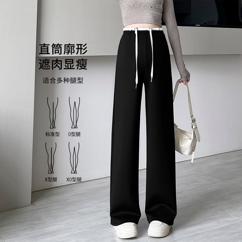 실사 품질 m-3xl 펌프 로프 테두리 임산부 스트레이트 팬츠 봄 가을 새로운 임산부 넓은 다리 길이 바지
