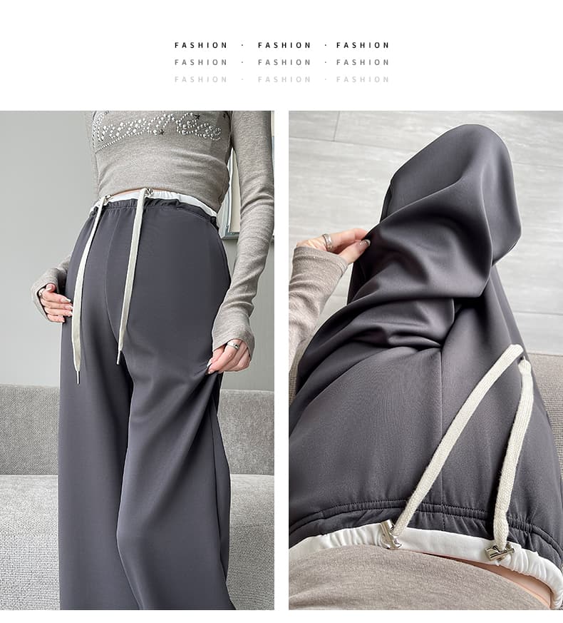 실사 품질 m-3xl 펌프 로프 테두리 임산부 스트레이트 팬츠 봄 가을 새로운 임산부 넓은 다리 길이 바지 상세 이미지 17