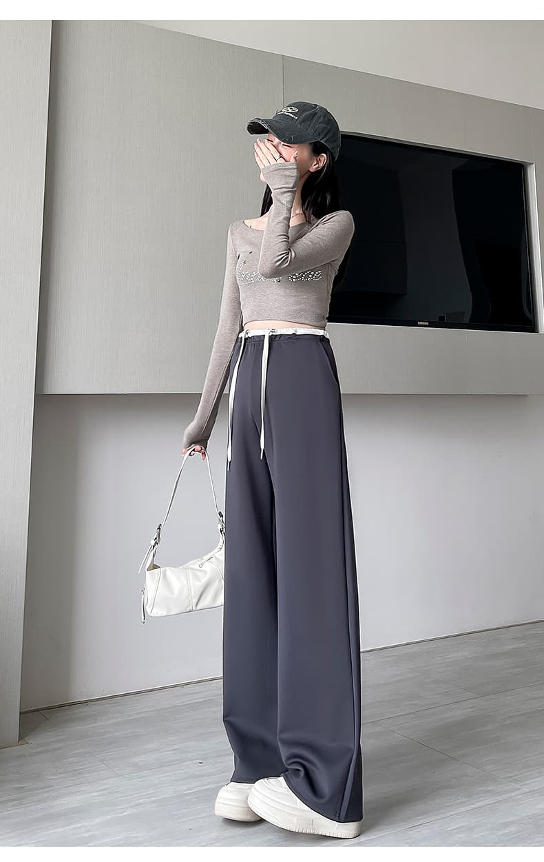 실사 품질 m-3xl 펌프 로프 테두리 임산부 스트레이트 팬츠 봄 가을 새로운 임산부 넓은 다리 길이 바지 상세 이미지 22