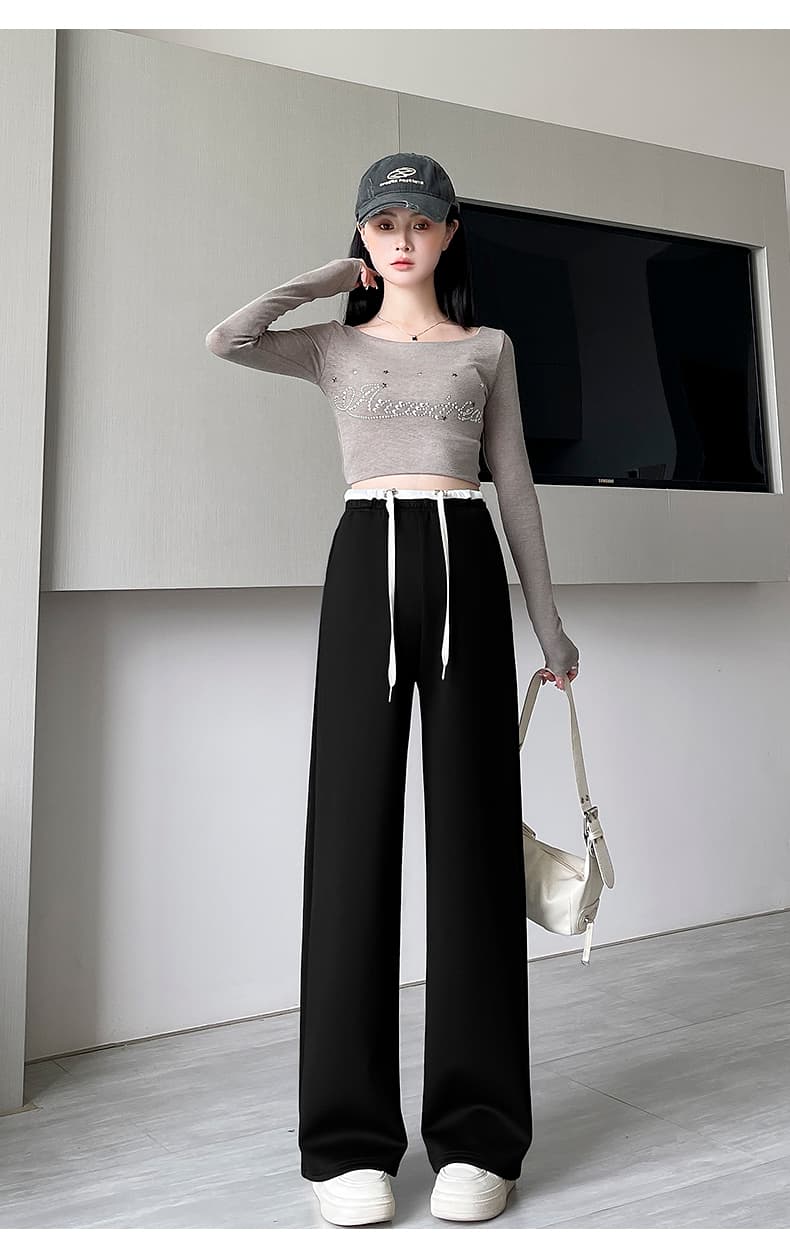 실사 품질 m-3xl 펌프 로프 테두리 임산부 스트레이트 팬츠 봄 가을 새로운 임산부 넓은 다리 길이 바지 상세 이미지 25