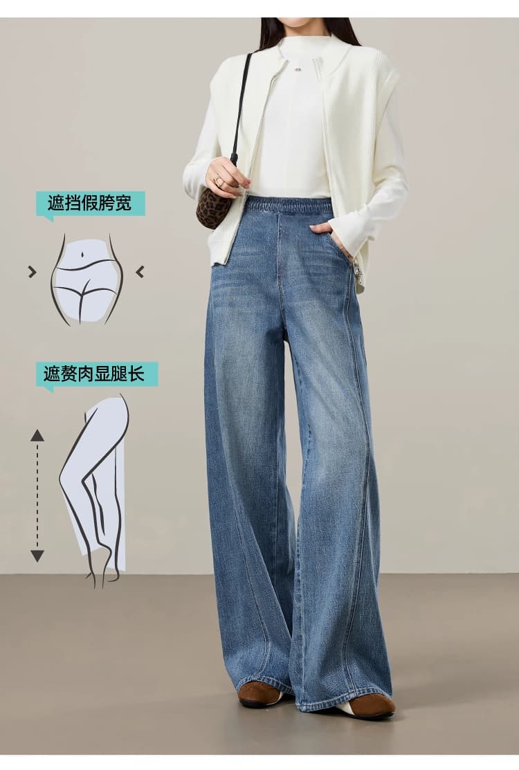 임산부 봄과 가을 펌프 로프 데님 좁은 에디션 넓은 다리 루즈핏 스트레이트 없음 복부 지지 긴 바지 레트로 부서 상세 이미지 7
