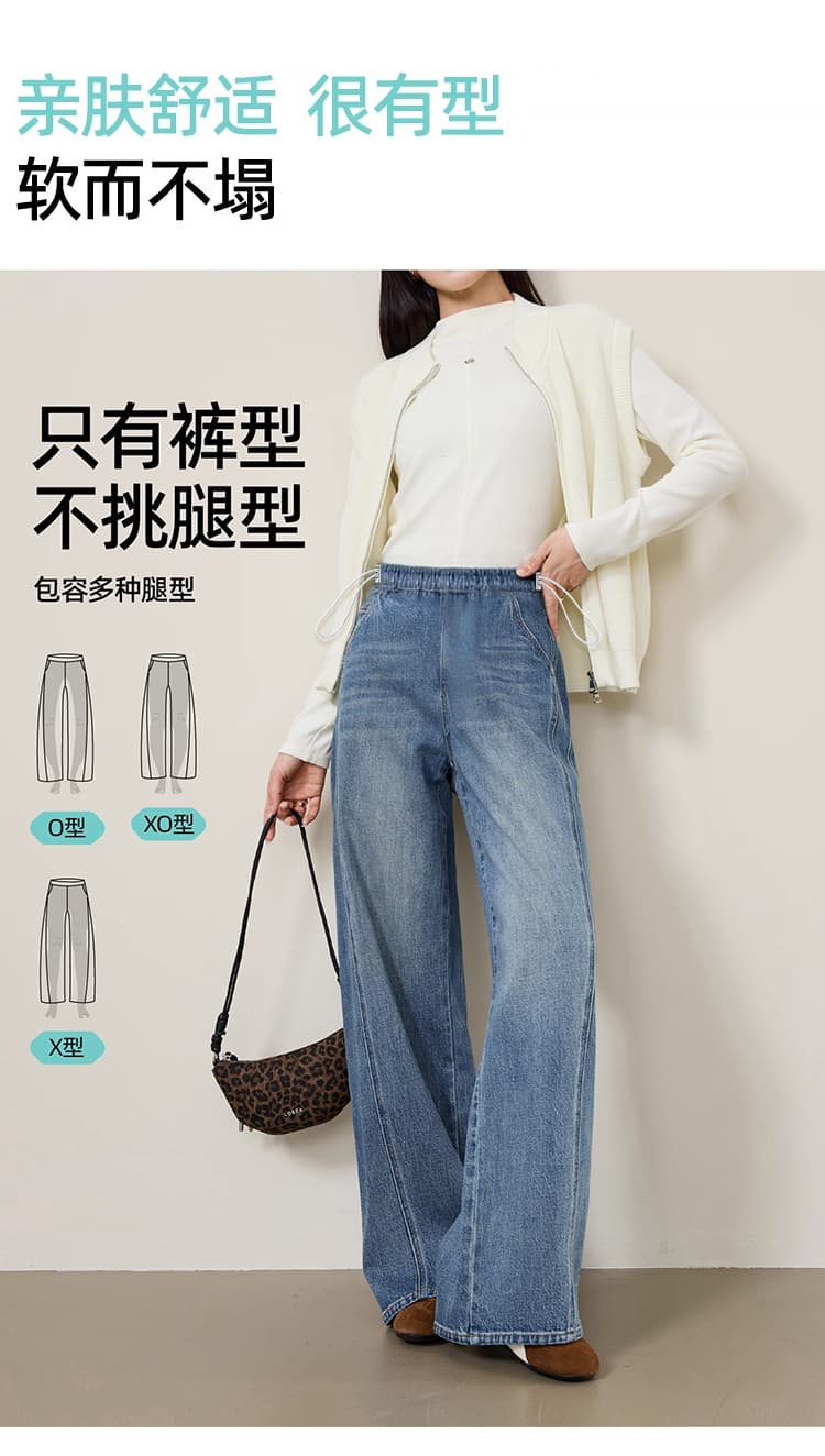 임산부 봄과 가을 펌프 로프 데님 좁은 에디션 넓은 다리 루즈핏 스트레이트 없음 복부 지지 긴 바지 레트로 부서 상세 이미지 10