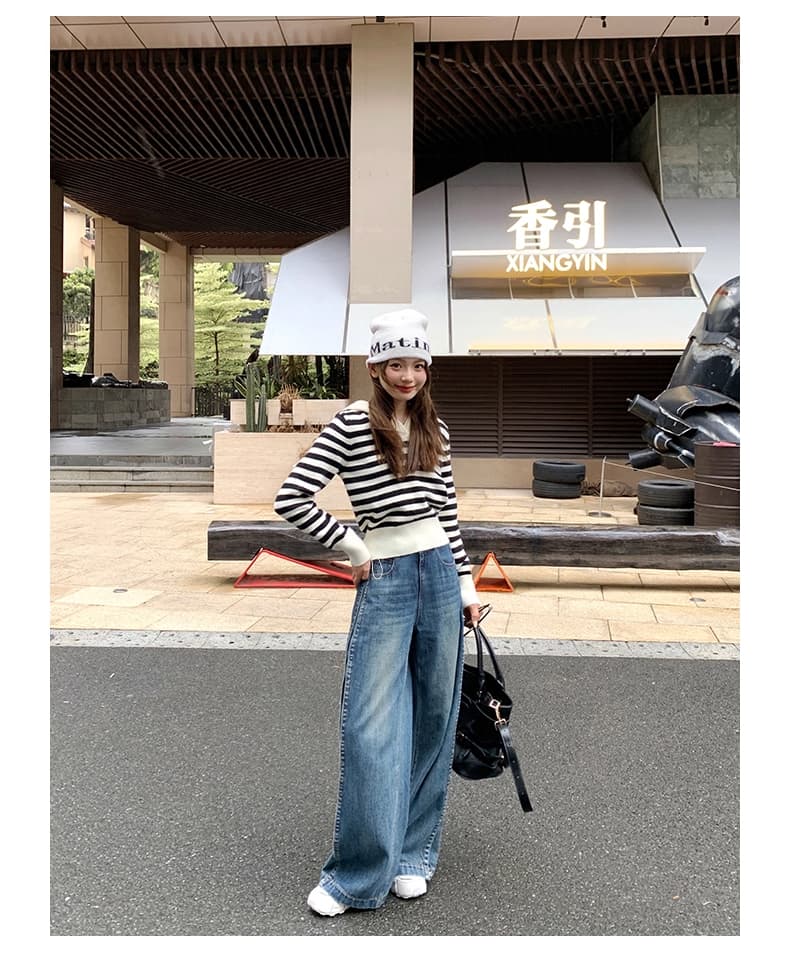 봄 임산부 청바지 하이웨이스트 펌프 로프 스트레이트 좁은 에디션 넓은 다리 도루 센스 새로운 느슨함 센스 바닥 청소 긴 바지 상세 이미지 11