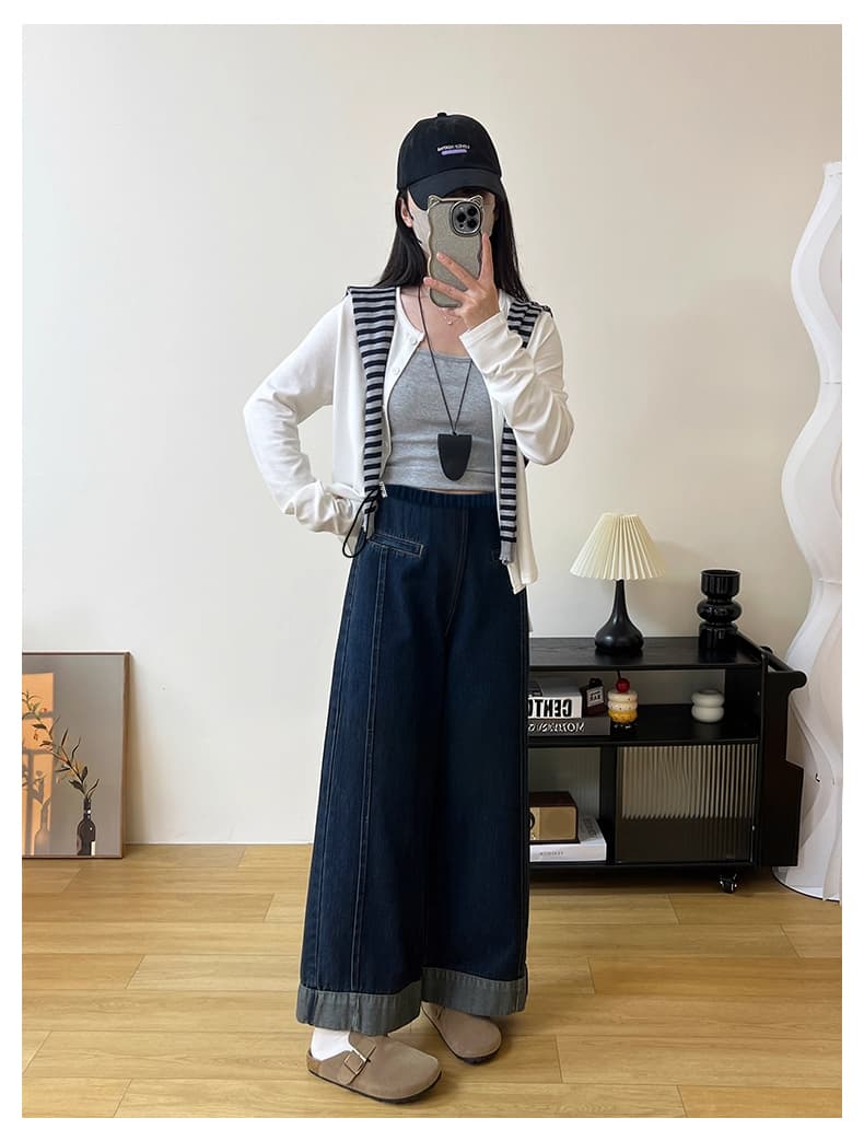 임산부 봄과 가을 없음 복부 지지 루즈핏 레트로 청바지 하이웨이스트 몸매 가꾸기 슬림해 보이는 달콤함 넓은 다리 9부 바지 상세 이미지 14
