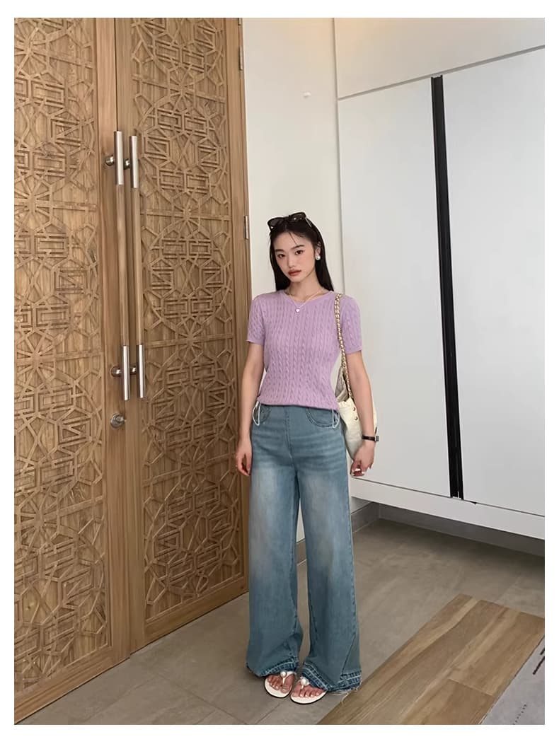 봄과 가을 임산부 없음 복부 지지 작은 대중 패션 거친 가장자리 와이드 레그 팬츠 좁은 에디션 하이웨이스트 슬림해 보이는 루즈핏 긴 바지 상세 이미지 9