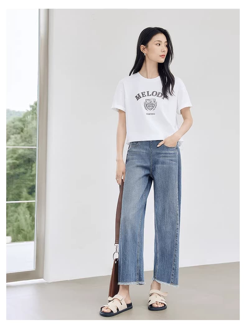 임산부 조기 가을 거친 가장자리 데님 넓은 다리 루즈핏 9부 바지 하이웨이스트 슬림해 보이는 펌프 로프 섹션 상세 이미지 13