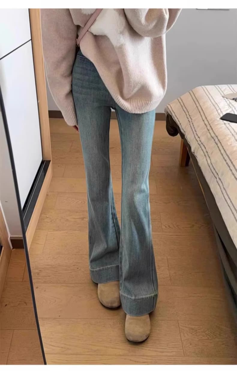 높은 탄력성 임산부 복부 지지 섹션 긴 바지 데님 봄 가을 나팔 바지 외출용 클래식 다용도 미니멀리즘 상세 이미지 11