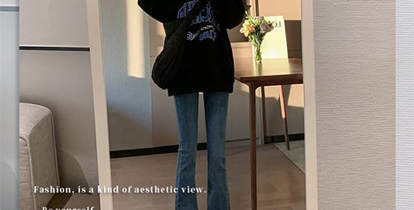 신축성 봄 가을 복부 지지 섹션 임산부 마이크로 나팔 데님 긴 바지 몸매 가꾸기 슬림해 보이는 4 가지 색상 선택 사항 클래식 다용도 상세 이미지 2