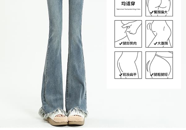 높은 탄력성 임산부 복부 지지 섹션 부츠컷 거친 가장자리 데님 긴 바지 봄 가을 캐주얼 바지 외출용 레트로 부서 다용도 상세 이미지 9