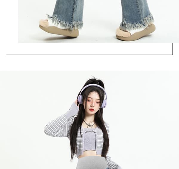높은 탄력성 임산부 복부 지지 섹션 부츠컷 거친 가장자리 데님 긴 바지 봄 가을 캐주얼 바지 외출용 레트로 부서 다용도 상세 이미지 29